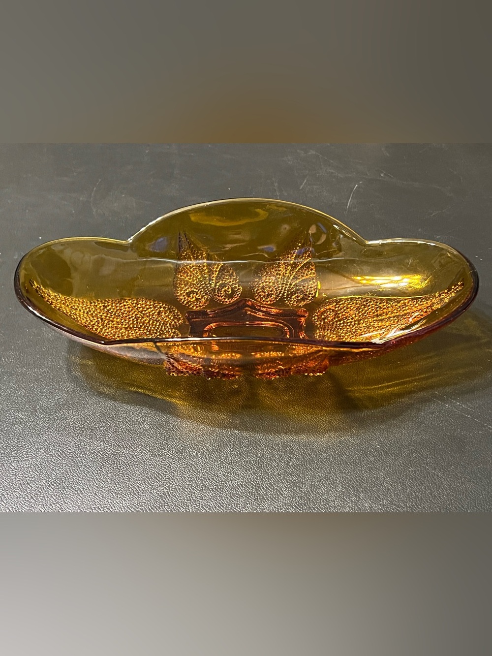 Anchor Hocking Amber Textured Glass Dish